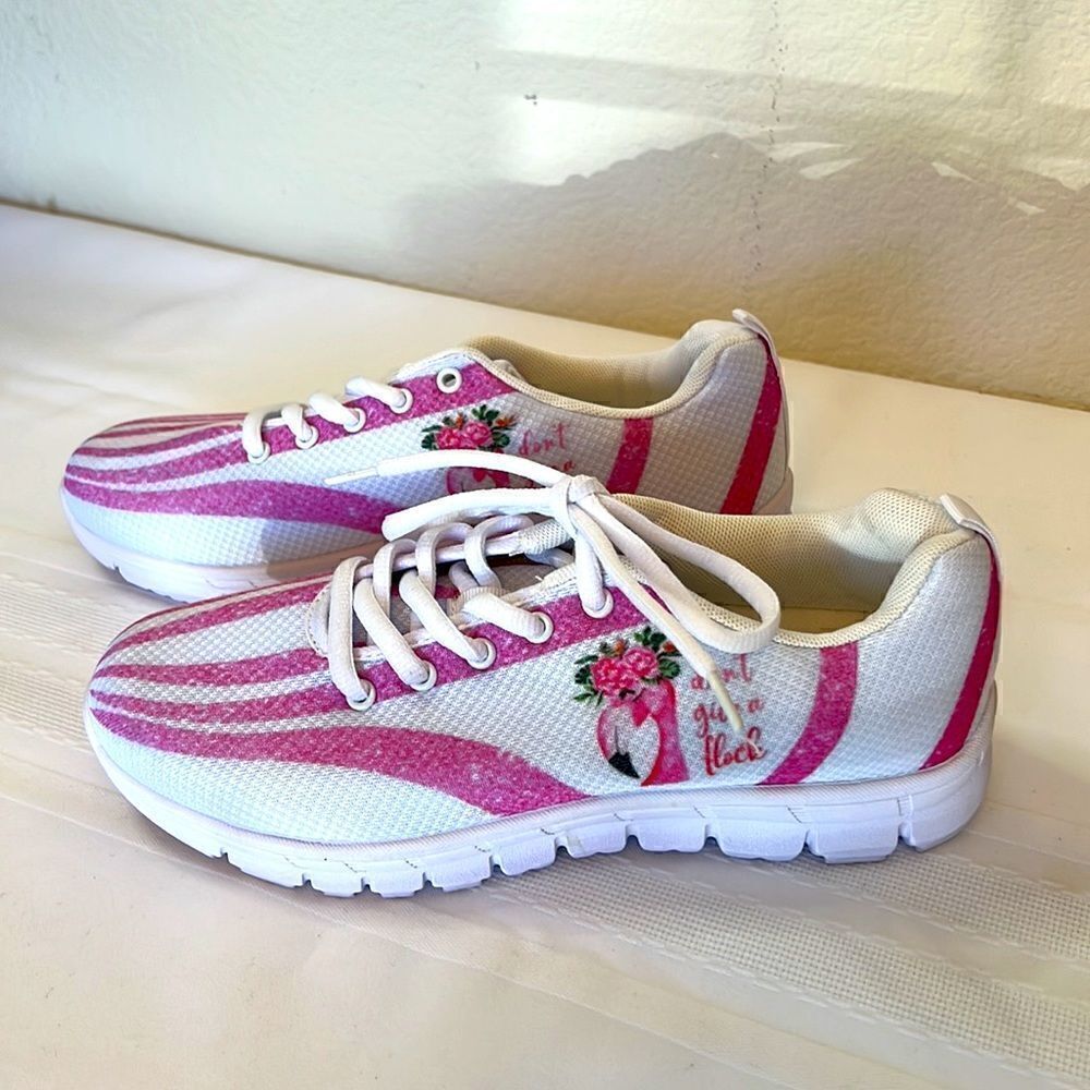 Lightweight Lace Up Sneakers - Pink Flamingo - Don't Give a Flock - Size 8